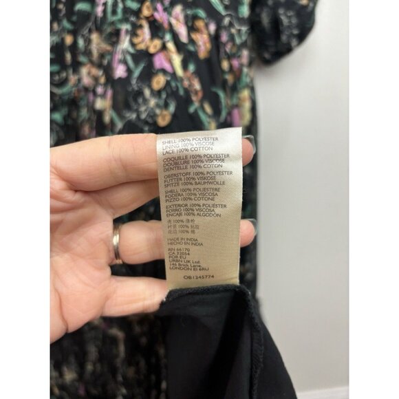 Free People Cassis Printed Chiffon Midi Dress Flowy Ruffles Floral Black Small - Picture 7 of 12